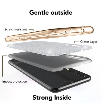 NALIA Glitzerhülle für Huawei P20 Pro – Funkelnder Glitzer-Look & Grip – SHINEPOP (Silikon Case) – Marke aus Berlin Gold NALIA Protective Hülle