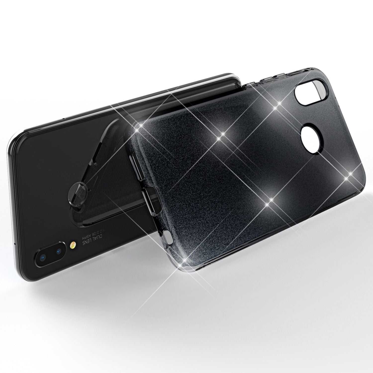Huawei P20 Lite Hülle Handyhülle von NALIA, Glitzer Silikon-Case Back-Cover Schwarz NALIA Protective Hülle