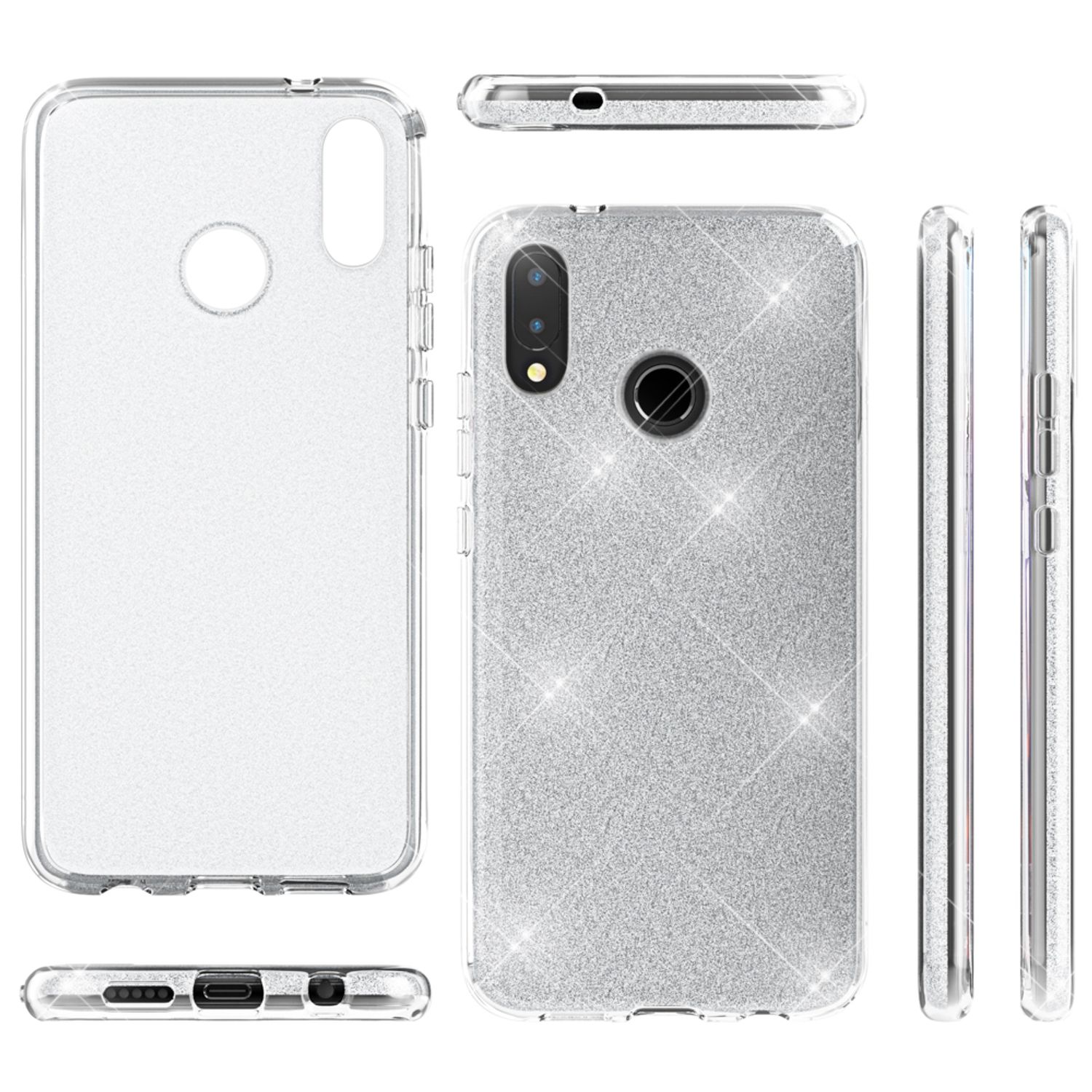 Huawei P20 Lite Hülle Handyhülle von NALIA, Glitzer Silikon-Case Back-Cover Schwarz NALIA Protective Hülle