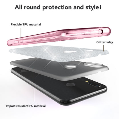 Huawei P20 Lite Hülle Handyhülle von NALIA, Glitzer Silikon-Case Back-Cover Schwarz NALIA Protective Hülle