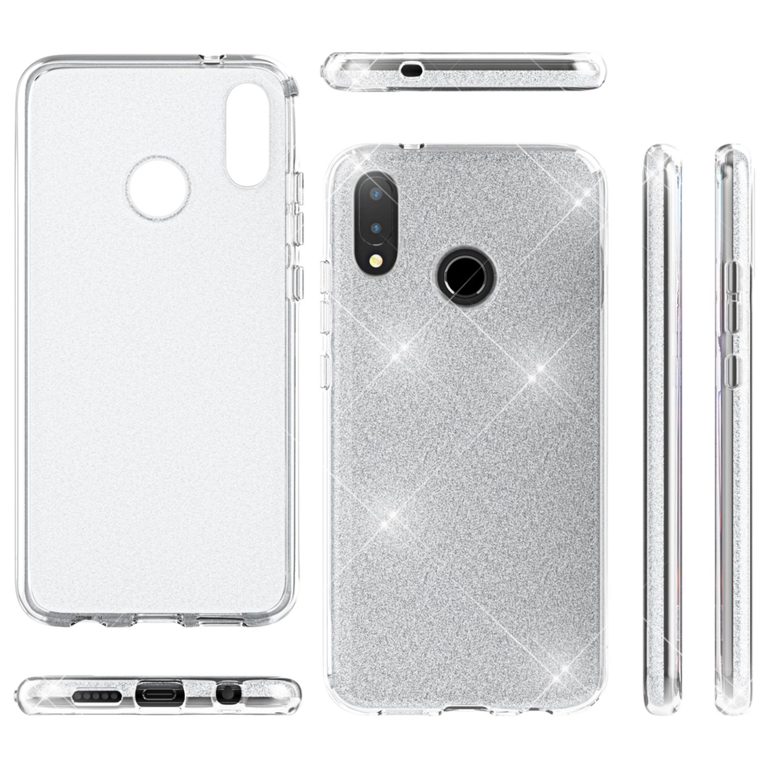 Huawei P20 Lite Hülle Handyhülle von NALIA, Glitzer Silikon-Case Back-Cover Schwarz NALIA Protective Hülle