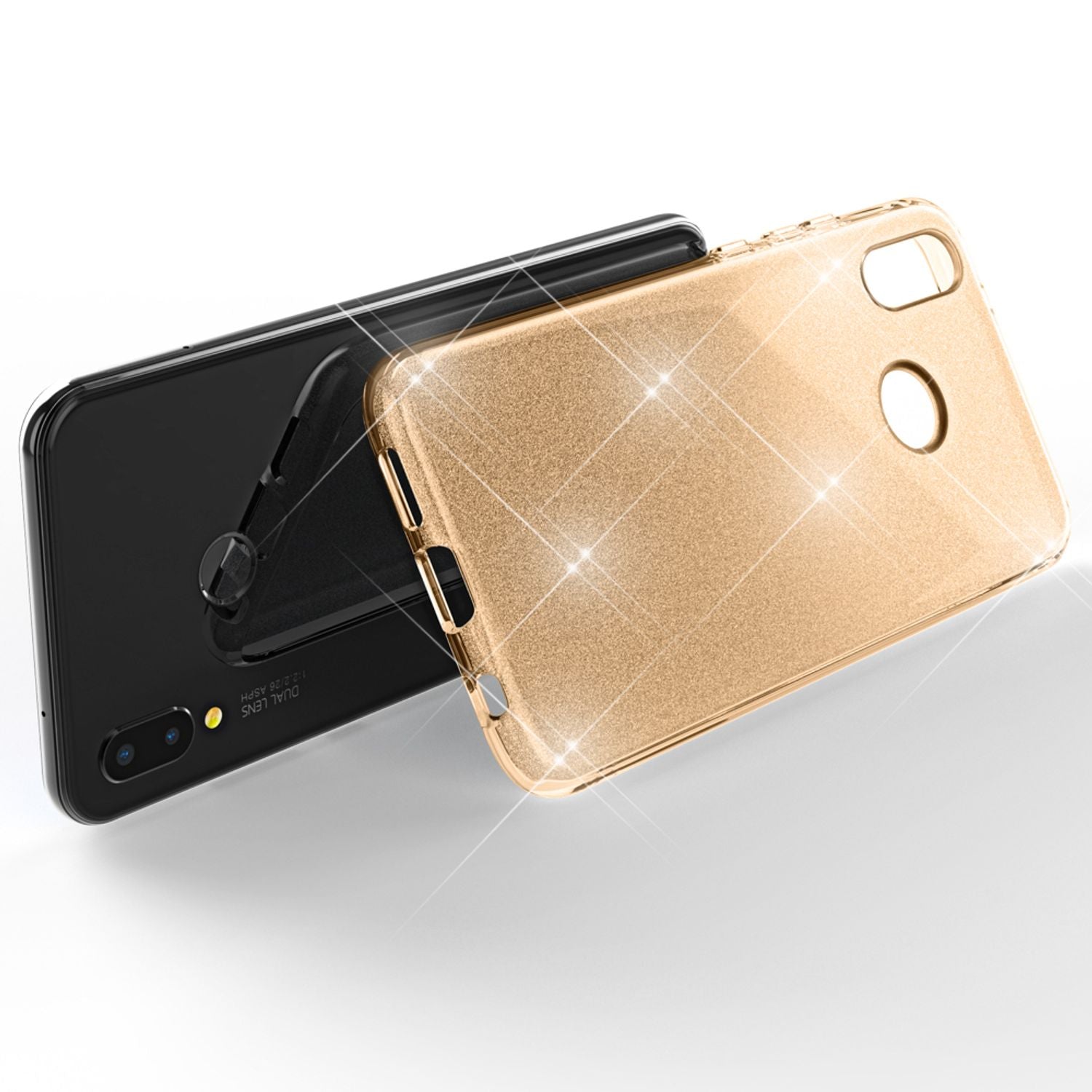 Huawei P20 Lite Hülle Handyhülle von NALIA, Glitzer Silikon-Case Back-Cover Gold NALIA Protective Hülle