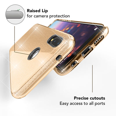 NALIA Glitzerhülle für Huawei P20 Lite – Funkelnder Glitzer-Look & Grip – SHINEPOP (Silikon Case) – Marke aus Berlin Gold NALIA Protective Hülle