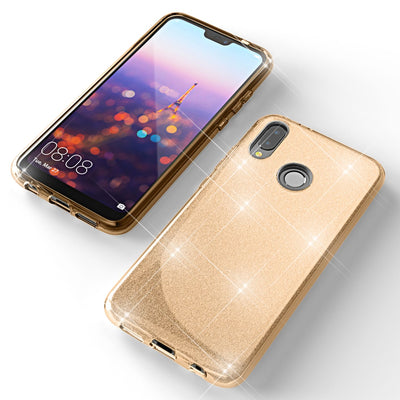 NALIA Glitzerhülle für Huawei P20 Lite – Funkelnder Glitzer-Look & Grip – SHINEPOP (Silikon Case) – Marke aus Berlin Gold NALIA Protective Hülle
