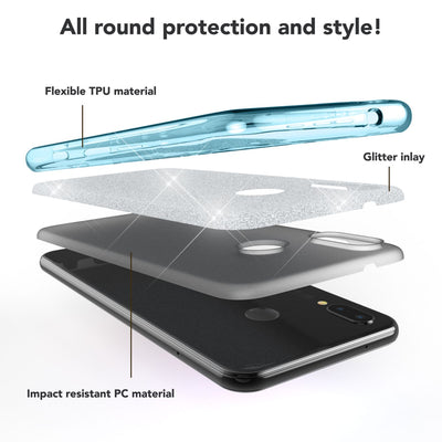 NALIA Glitzerhülle für Huawei P20 Lite – Funkelnder Glitzer-Look & Grip – SHINEPOP (Silikon Case) – Marke aus Berlin Türkis NALIA Protective Hülle