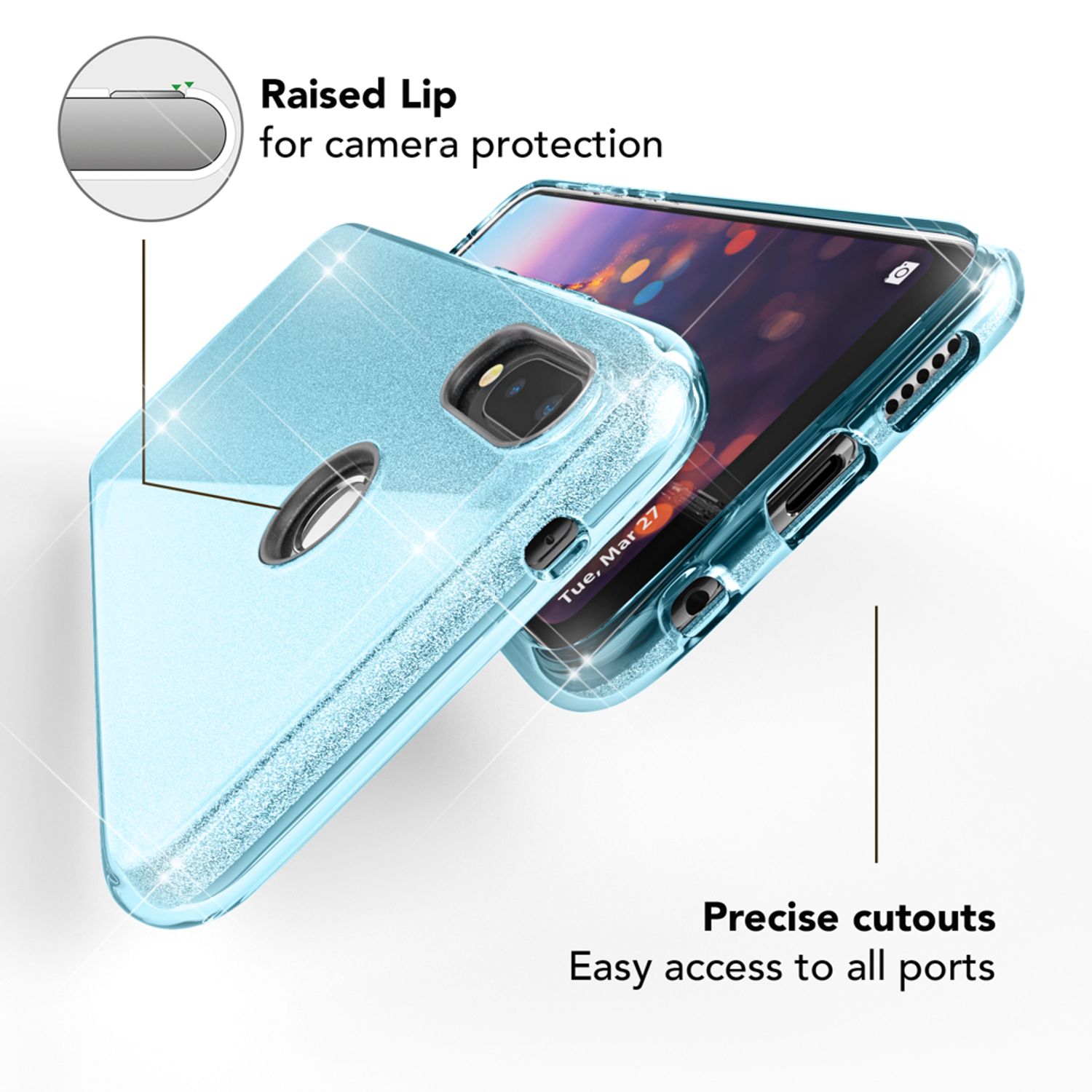 Huawei P20 Lite Hülle Handyhülle von NALIA, Glitzer Silikon-Case Back-Cover Türkis NALIA Protective Hülle