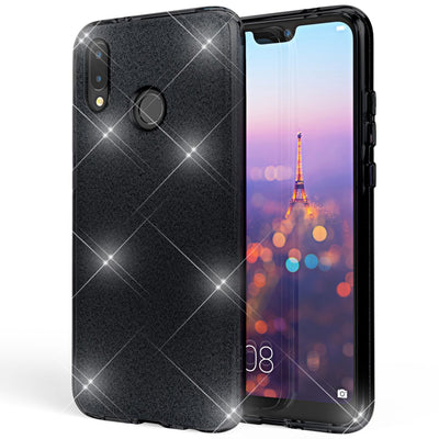 NALIA Glitzerhülle für Huawei P20 Lite – Funkelnder Glitzer-Look & Grip – SHINEPOP (Silikon Case) – Marke aus Berlin Schwarz NALIA Protective Hülle