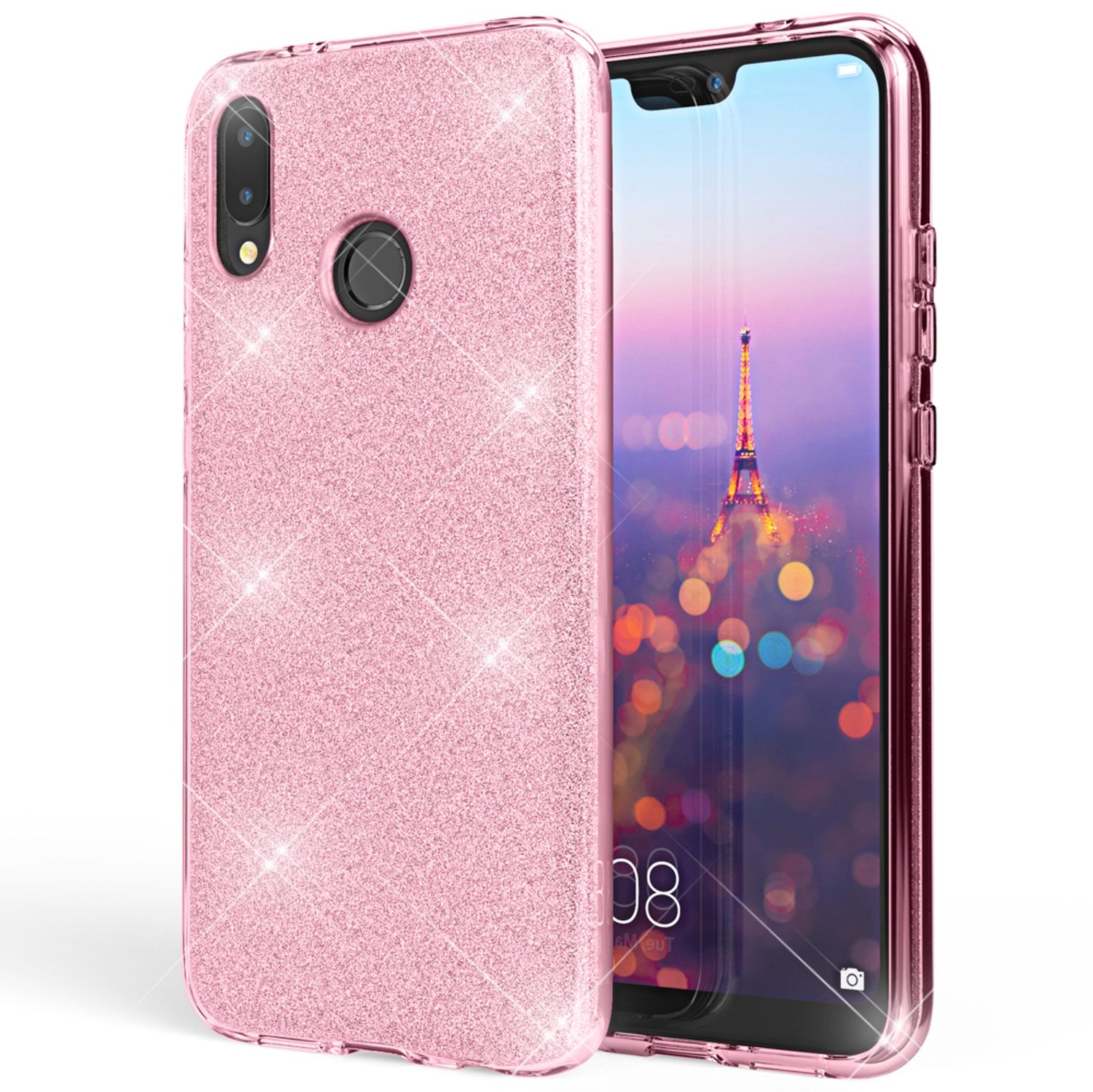 Huawei P20 Lite Hülle Handyhülle von NALIA, Glitzer Silikon-Case Back-Cover Schwarz NALIA Protective Hülle