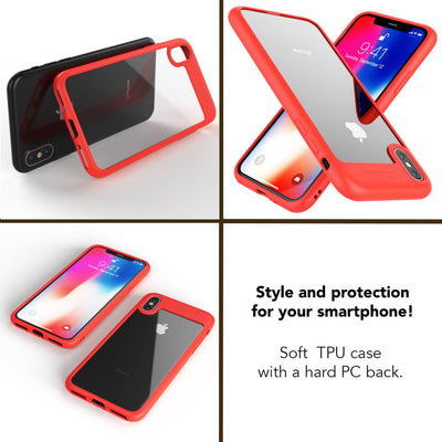 NALIA Handyhülle kompatibel mit iPhone X / XS, Durchsichtiges Hardcase & Silikon Bumper, Schutzhülle Cover Handy-Tasche Hülle Phone Case Transparent, Slim Backcover Etui Hardcover Rot NALIA SlimFit Hülle