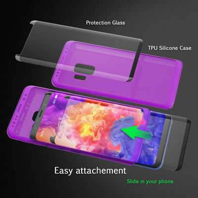 NALIA 360 Grad Hülle kompatibel mit Samsung Galaxy S9, Full Cover Handyhülle mit Schutzglas Doppel-Schutz, Dünnes Case Silikon Etui, Transparenter Displayschutz & Rückseite Schwarz NALIA Protective Hülle