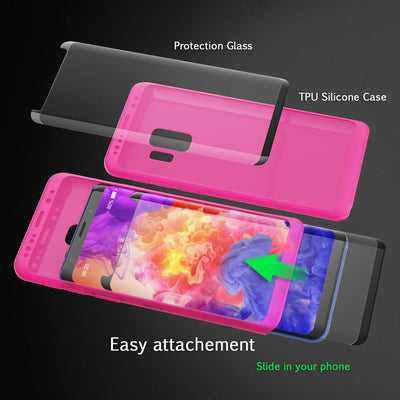 NALIA 360 Grad Hülle kompatibel mit Samsung Galaxy S9, Full Cover Handyhülle mit Schutzglas Doppel-Schutz, Dünnes Case Silikon Etui, Transparenter Displayschutz & Rückseite Schwarz NALIA Protective Hülle