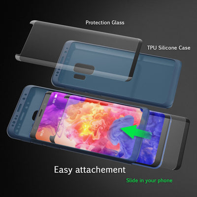 NALIA 360 Grad Hülle kompatibel mit Samsung Galaxy S9, Full Cover Handyhülle mit Schutzglas Doppel-Schutz, Dünnes Case Silikon Etui, Transparenter Displayschutz & Rückseite Schwarz NALIA Protective Hülle