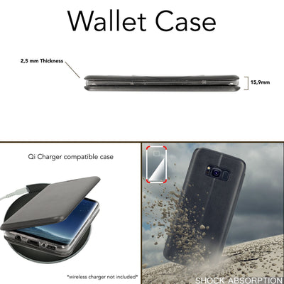 NALIA Klapphülle kompatibel mit Samsung Galaxy S8, Slim Handy-Hülle Flip-Case Kunst-Leder Vegan Cover mit Magnet, Etui Ganzkörper Schutz Dünne Hinten Vorne Rundum Handy-Tasche Bumper - Schwarz Default Title NALIA SlimFit Hülle