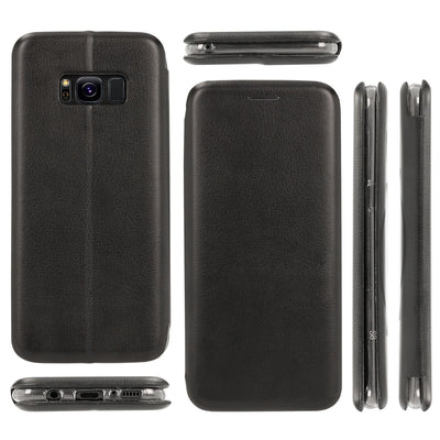 NALIA Klapphülle kompatibel mit Samsung Galaxy S8, Slim Handy-Hülle Flip-Case Kunst-Leder Vegan Cover mit Magnet, Etui Ganzkörper Schutz Dünne Hinten Vorne Rundum Handy-Tasche Bumper - Schwarz Default Title NALIA SlimFit Hülle