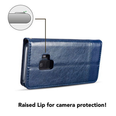 NALIA Handyhülle kompatibel mit Samsung Galaxy S9 Plus, Slim Kickstand Handyhülle Flip-Case Kunst-Leder Cover mit Magnet, Etui Ganzkörper Schutz Dünne Rundum Handy-Tasche Bumper Blau NALIA Protective Hülle