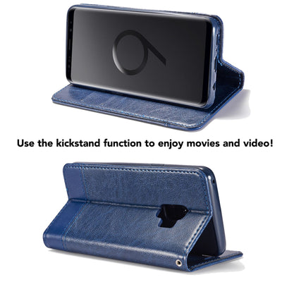 NALIA Handyhülle kompatibel mit Samsung Galaxy S9 Plus, Slim Kickstand Handyhülle Flip-Case Kunst-Leder Cover mit Magnet, Etui Ganzkörper Schutz Dünne Rundum Handy-Tasche Bumper Blau NALIA Protective Hülle