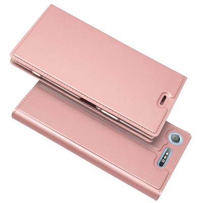 NALIA Klapphülle kompatibel mit Sony Xperia XZ1, Slim Kickstand Handyhülle Flip-Case Kunstleder Book-Cover Magnet Etui Ganzkörper Schutz Dünne Back Rundum Handy-Tasche Etui NALIA SlimFit Hülle