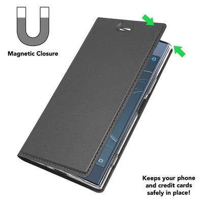 NALIA Klapphülle kompatibel mit Sony Xperia XZ1, Slim Kickstand Handyhülle Flip-Case Kunstleder Book-Cover Magnet Etui Ganzkörper Schutz Dünne Back Rundum Handy-Tasche Etui NALIA SlimFit Hülle