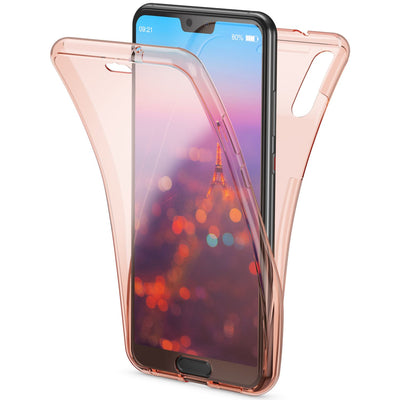NALIA 360 Grad Handyhülle kompatibel mit Huawei P20, Full-Cover vorne hinten Hülle Doppel-Schutz, Dünn Ganzkörper Case Silikon Etui Handytasche Transparent Displayschutz Rückseite Rose Gold NALIA Protective Hülle