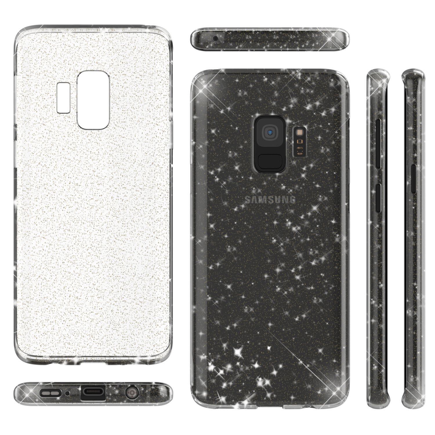 NALIA Glitter Handy Hülle für Samsung Galaxy S9, Glitzer Silikon Case Cover Transparent NALIA Transparente Hülle