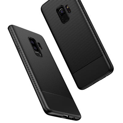 NALIA Silikonhülle für Samsung Galaxy S9 Plus – Rutschfest & Matt – VORTEX (Gebürstete Optik & Carbon Design) – Marke aus Berlin Schwarz NALIA Protective Hülle