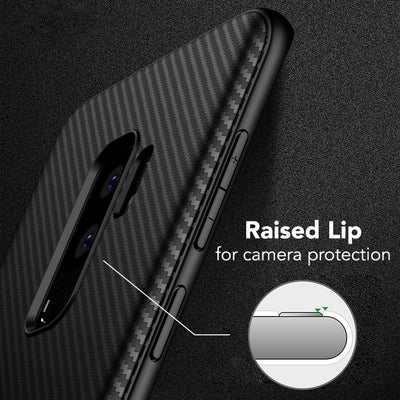 NALIA Silikonhülle für Samsung Galaxy S9 Plus – Rutschfest & Matt – VORTEX (Gebürstete Optik & Carbon Design) – Marke aus Berlin Schwarz NALIA Protective Hülle