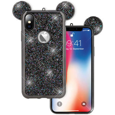 NALIA Hülle kompatibel mit iPhone XS Max, Silikon Handyhülle Glitzer mit Maus Ohren, Glitter Schutzhülle Dünnes Phone Cover Case, Strass Bling Bling Etui Handy-Tasche Bumper Rose Gold NALIA SlimFit Hülle