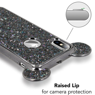 NALIA Hülle kompatibel mit iPhone XS Max, Silikon Handyhülle Glitzer mit Maus Ohren, Glitter Schutzhülle Dünnes Phone Cover Case, Strass Bling Bling Etui Handy-Tasche Bumper Rose Gold NALIA SlimFit Hülle