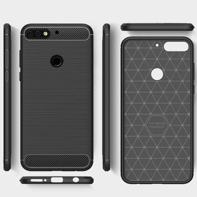 NALIA Silikonhülle für Huawei Y7 (2018) – Rutschfest & Matt – VORTEX (Gebürstete Optik & Carbon Design) – Marke aus Berlin NALIA Protective Hülle