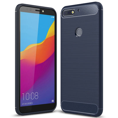 NALIA Silikonhülle für Huawei Y7 (2018) – Rutschfest & Matt – VORTEX (Gebürstete Optik & Carbon Design) – Marke aus Berlin Dunkelblau NALIA Protective Hülle