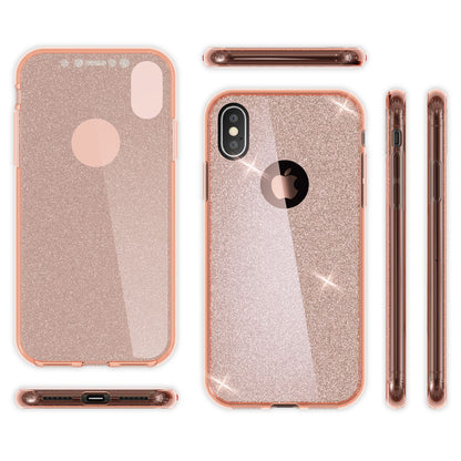 NALIA 360 Grad Hülle für Apple iPhone XS X Glitter Handy Cover Case Silikon Etui NALIA