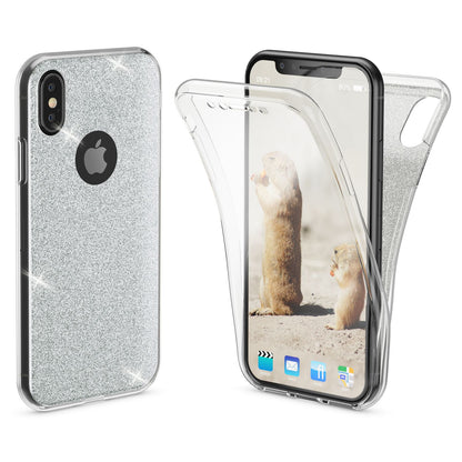 NALIA 360 Grad Hülle für Apple iPhone XS X Glitter Handy Cover Case Silikon Etui NALIA