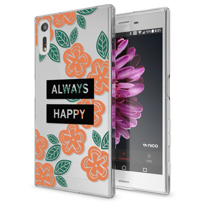 NALIA Handyhülle kompatibel mit Sony Xperia XZ, Slim Silikon Motiv Case Phone Cover Crystal Schutzhülle Dünn Durchsichtig, Etui Handy-Tasche Transparent Backcover Bumper Always Happy NALIA Protective Hülle