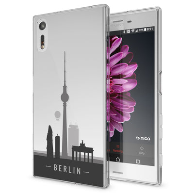 NALIA Handyhülle kompatibel mit Sony Xperia XZ, Slim Silikon Motiv Case Phone Cover Crystal Schutzhülle Dünn Durchsichtig, Etui Handy-Tasche Transparent Backcover Bumper Berlin Skyline NALIA Protective Hülle