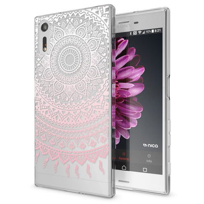NALIA Handyhülle kompatibel mit Sony Xperia XZ, Slim Silikon Motiv Case Phone Cover Crystal Schutzhülle Dünn Durchsichtig, Etui Handy-Tasche Transparent Backcover Bumper Mandala Pink NALIA Protective Hülle