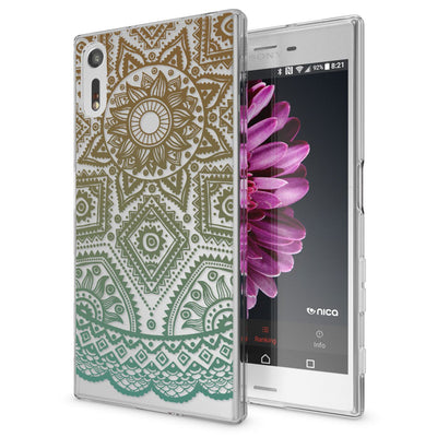 NALIA Handyhülle kompatibel mit Sony Xperia XZ, Slim Silikon Motiv Case Phone Cover Crystal Schutzhülle Dünn Durchsichtig, Etui Handy-Tasche Transparent Backcover Bumper Mandala Pink NALIA Protective Hülle