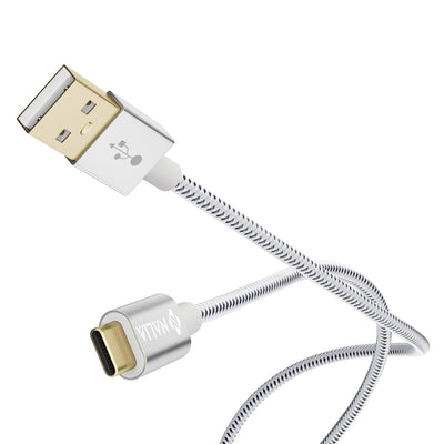NALIA 2m USB C auf USB 2.0 Kabel, Stabiles Nylon Sync Ladekabel/ Datenkabel für USB 2.0 Typ C Geräte z.B. kompatibel mit Macbook, Chromebook Pixel, Samsung S8, Huawei P10, GoPro etc. - Weiß Schwarz Default Title NALIA Ladegerät