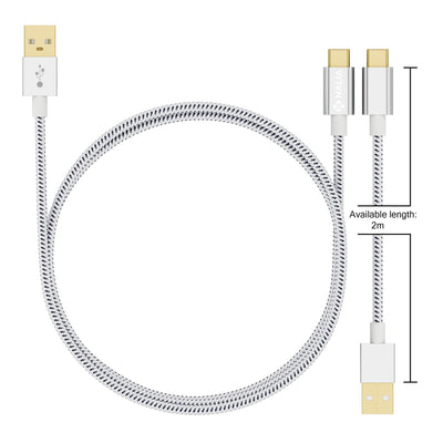 NALIA 2m USB C auf USB 2.0 Kabel, Stabiles Nylon Sync Ladekabel/ Datenkabel für USB 2.0 Typ C Geräte z.B. kompatibel mit Macbook, Chromebook Pixel, Samsung S8, Huawei P10, GoPro etc. - Weiß Schwarz Default Title NALIA Ladegerät