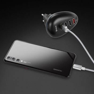 NALIA 2m USB C auf USB 2.0 Kabel, Stabiles Nylon Sync Ladekabel/ Datenkabel für USB 2.0 Typ C Geräte z.B. kompatibel mit Macbook, Chromebook Pixel, Samsung S8, Huawei P10, GoPro etc. - Weiß Schwarz Default Title NALIA Ladegerät