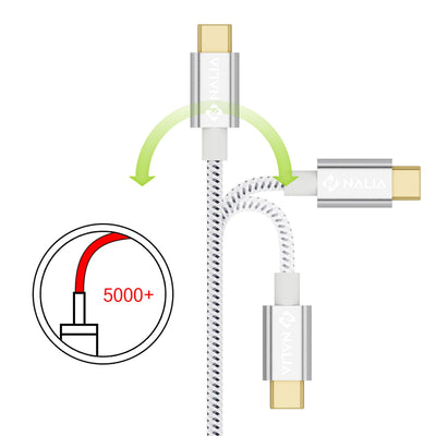 NALIA 2m USB C auf USB 2.0 Kabel, Stabiles Nylon Sync Ladekabel/ Datenkabel für USB 2.0 Typ C Geräte z.B. kompatibel mit Macbook, Chromebook Pixel, Samsung S8, Huawei P10, GoPro etc. - Weiß Schwarz Default Title NALIA Ladegerät