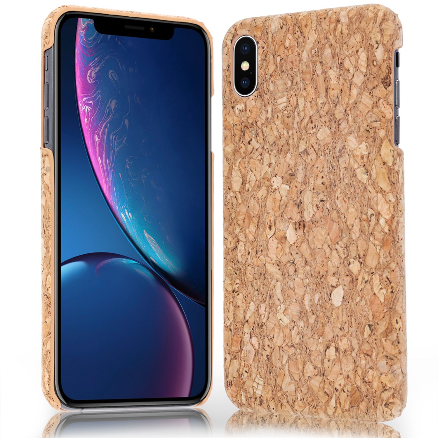 NALIA Kork Hülle für iPhone XS Max, Handyhülle Natur Holz Look Handy-Tasche Case Light Cork Pattern NALIA