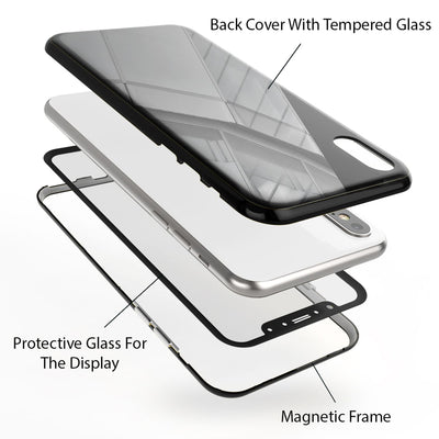 NALIA Magnetische 360° Glas Hülle kompatibel mit iPhone XS Max, Ultra-Slim Hard-Case Dünnes Hartglas Back-Cover mit Rahmen & Display-Schutz, Full-Body Schutzhülle Bumper Handy-Tasche Gelb NALIA GlasSchutz