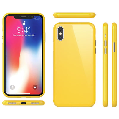 NALIA Magnetische 360° Glas Hülle kompatibel mit iPhone XS Max, Ultra-Slim Hard-Case Dünnes Hartglas Back-Cover mit Rahmen & Display-Schutz, Full-Body Schutzhülle Bumper Handy-Tasche Gelb NALIA GlasSchutz