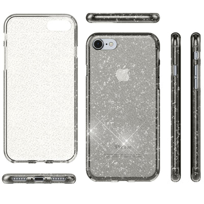 NALIA Glitter Case kompatibel mit iPhone SE 2022 / SE 2020 / 8 / 7 Hülle, Bling Silikon Handyhülle Strass Cover Durchsichtig Dünne Handy-Tasche Schutzhülle Phone Etui Bumper Skin Transparent NALIA Transparente Hülle
