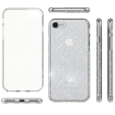NALIA Glitter Case kompatibel mit iPhone SE 2022 / SE 2020 / 8 / 7 Hülle, Bling Silikon Handyhülle Strass Cover Durchsichtig Dünne Handy-Tasche Schutzhülle Phone Etui Bumper Skin Transparent NALIA Transparente Hülle
