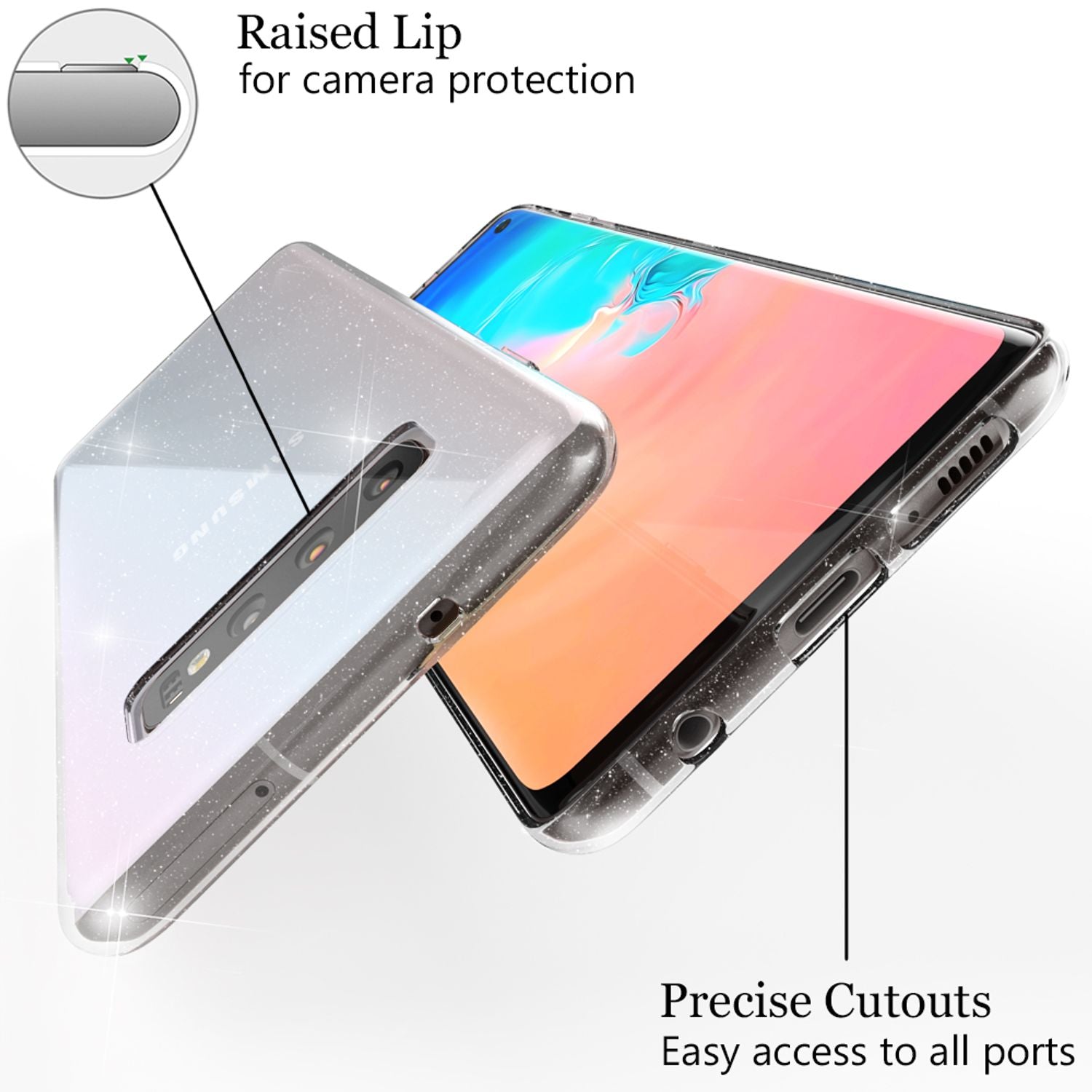 NALIA Glitter Hülle kompatibel mit Samsung Galaxy S10, Glitzer Case Handyhülle Transparent NALIA Transparente Hülle