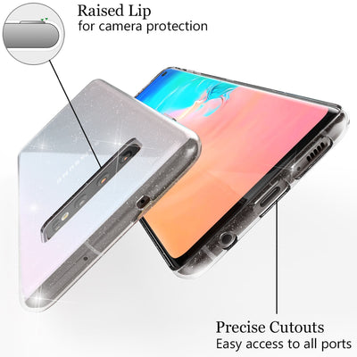 NALIA Glitzerhülle für Samsung Galaxy S10 – Funkelndes Silikon Case – DAZZLIN (Transparent & Stoßfest) – Marke aus Berlin Transparent NALIA Transparente Hülle