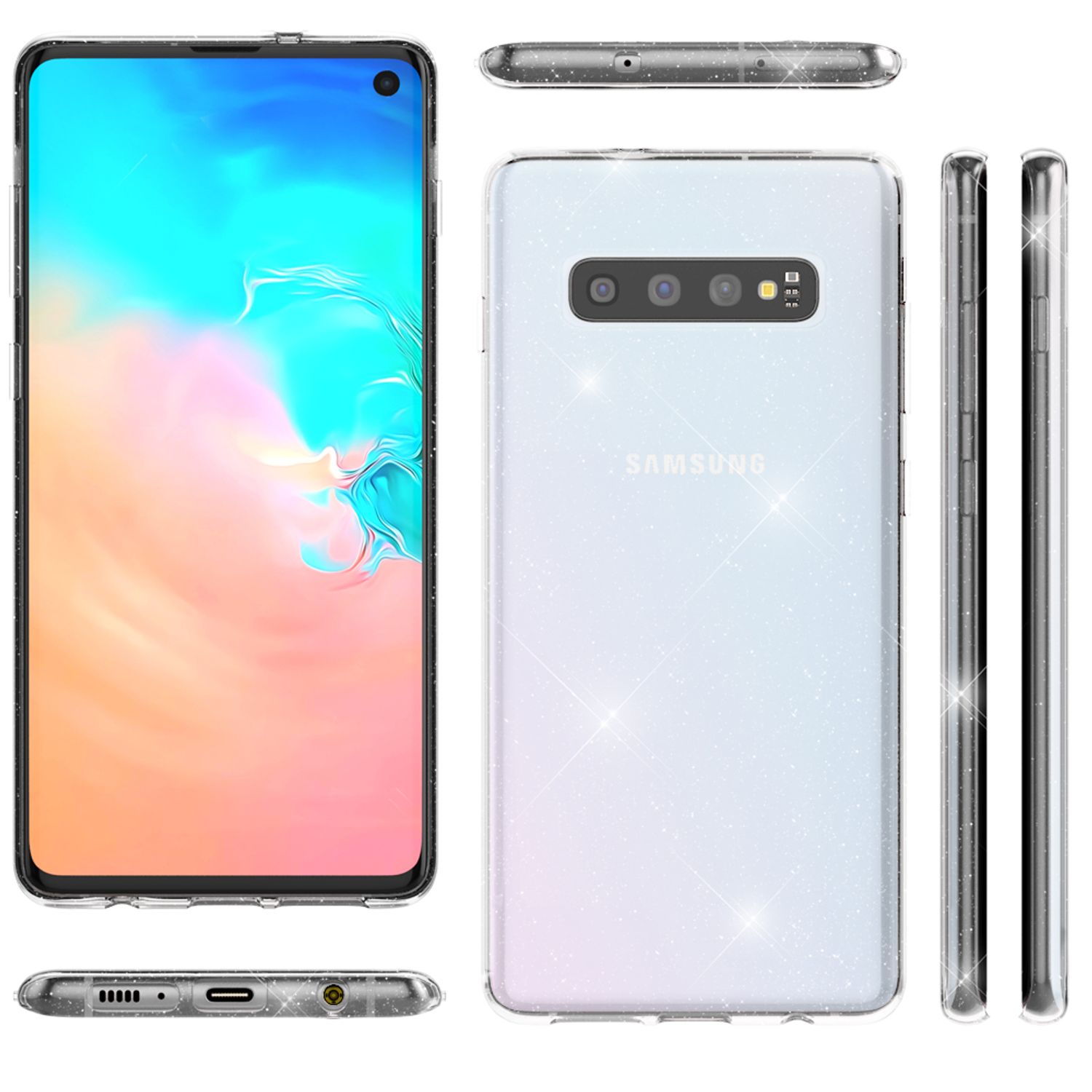 NALIA Glitter Hülle kompatibel mit Samsung Galaxy S10, Glitzer Case Handyhülle Transparent NALIA Transparente Hülle