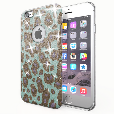 NALIA Handyhülle kompatibel mit iPhone 6 6S, Glitzer Leopard Ultra-Slim Silikon-Case Back-Cover Schutz-Hülle, Glitter Leo Sparkle Handy-Tasche, Dünnes Bling Strass Thin Smart-Phone Etui - Türkis Blau Default Title NALIA Protective Hülle
