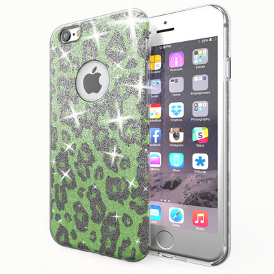 NALIA Handyhülle kompatibel mit iPhone 6 6S, Glitzer Leopard Ultra-Slim Silikon-Case Back-Cover Schutz-Hülle, Glitter Leo Sparkle Handy-Tasche, Dünnes Bling Strass Thin-Fit Smart-Phone Etui - Grün Default Title NALIA Protective Hülle